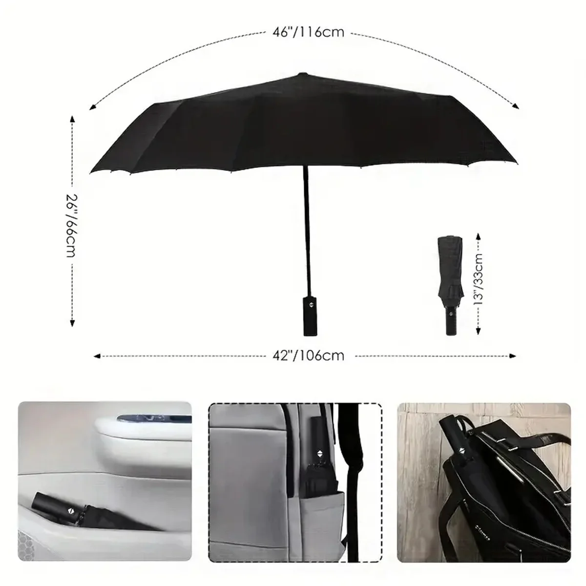 12 Bone Black Glue Fully Automatic Umbrella with Thick and Durable Keel Three Fold Umbrella Uv Resistant Folding Umbrella