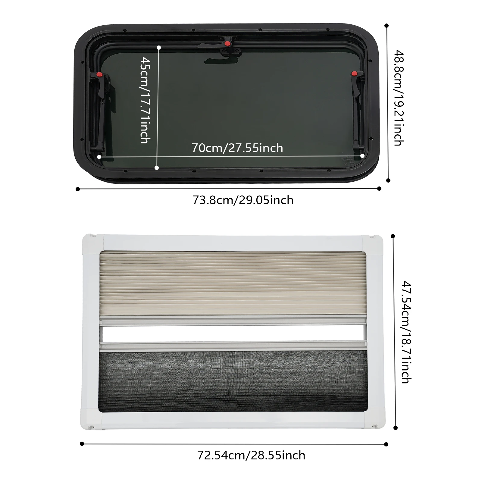 Wohnmobil-Fenster, Wohnmobil-Aussteckfenster, Wohnmobil-Wohnwagen-Camper-Fenster mit Bildschirmfenster und Sonnenschutz, 500 x 300/350 mm, 700 x 300/450 mm, 800 x 500 mm