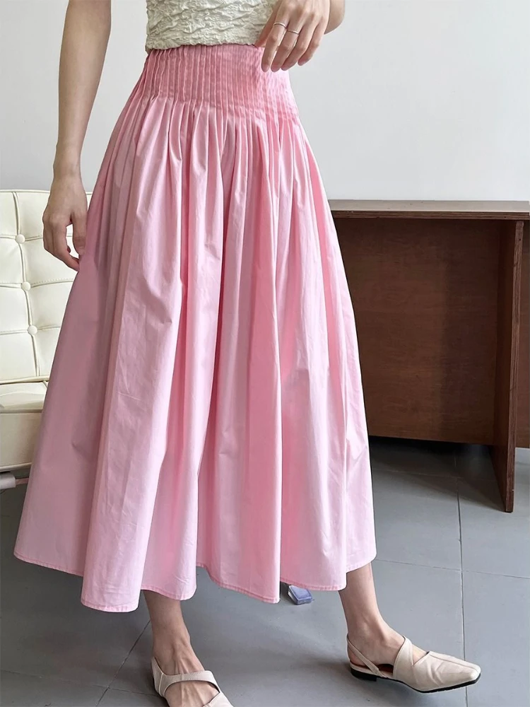 ADAgirl Elegant Pleated Maxi Long Skirts Women High Wasit A-line Skirt Spring Summer Korean Fashion Office Ladies Solid Dress