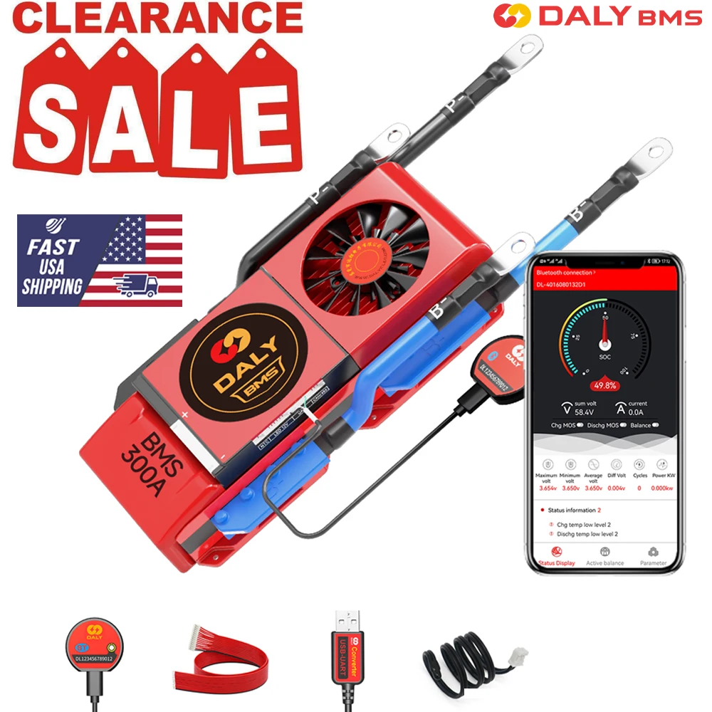 

DALY BMS SMART BMS Lifepo4 CANBUS 4S 12V 100A 16S 48V 100A 150A 250A Battery US Warehouse