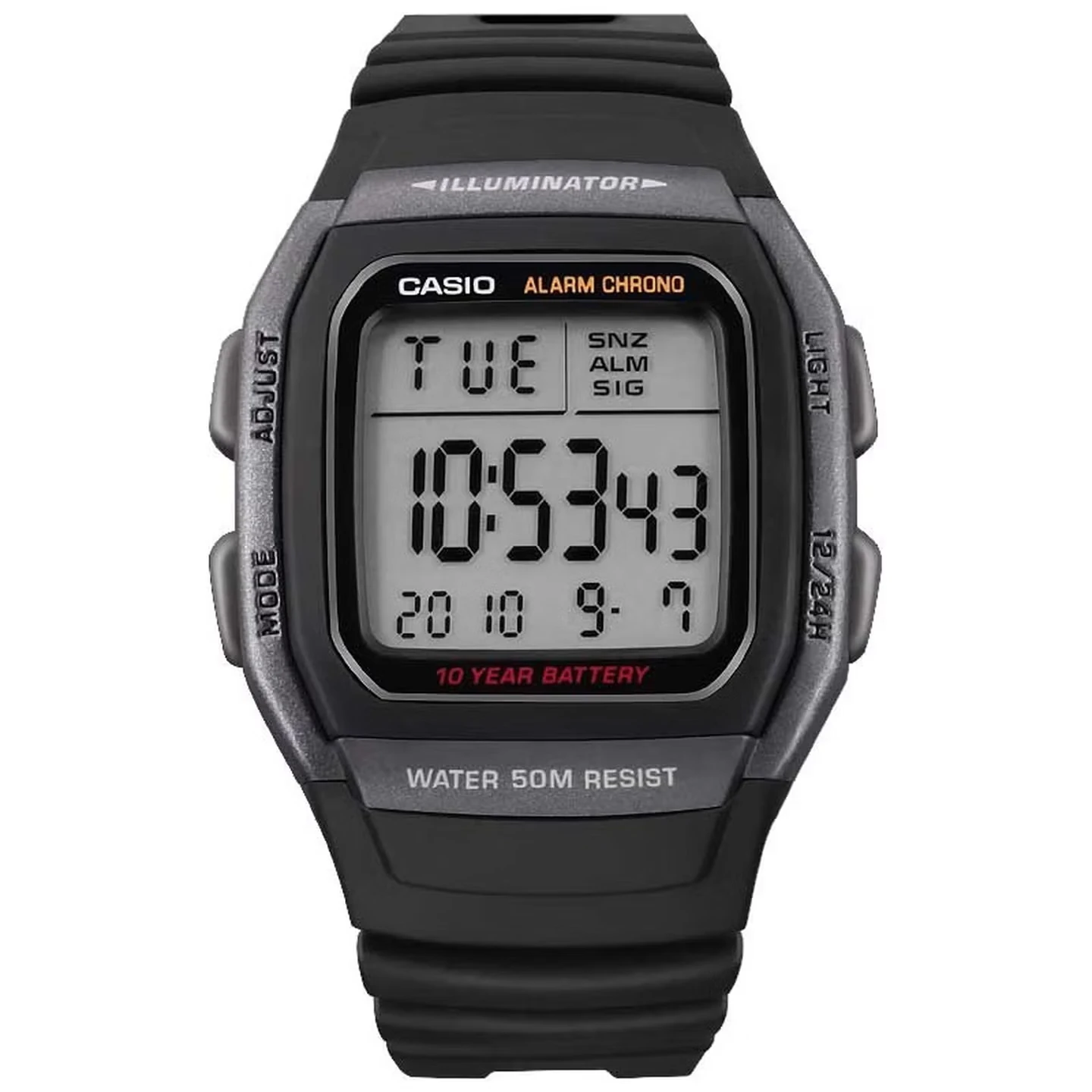 CASIO W96H Sport Watch – 10-Year Battery, 50M Water Resistant, Dual Time, LED Light, 1/100 Sec Stopwatch,Men’s Digital Watch