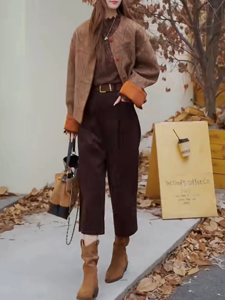

Laid-ba Sle Women's Faion Set Casual Pants Inner Wear Coat Autumn Long Sve Trendy Ensemble Comfortable Breathable