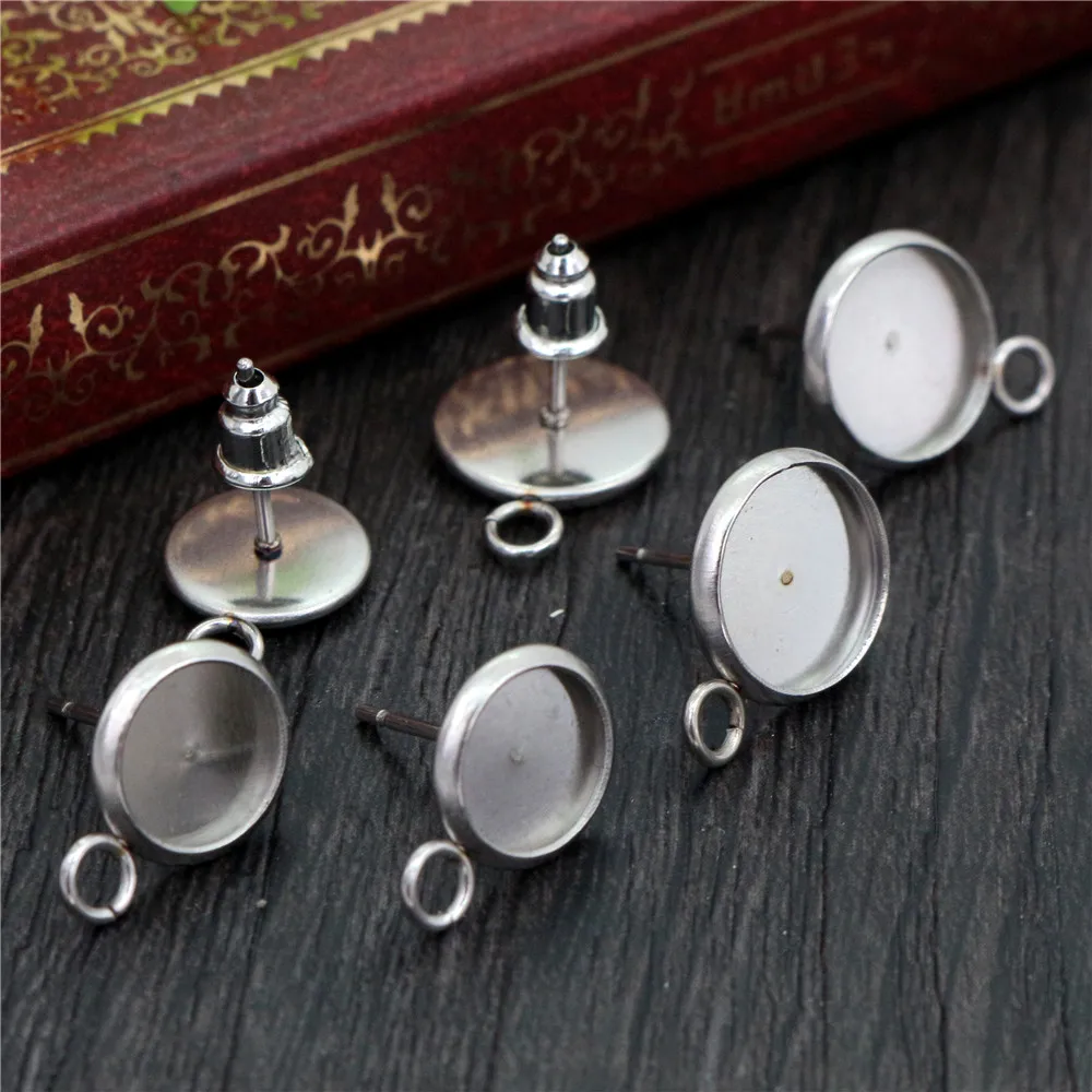 ( Never Fade ) 6mm 8mm and 10mm 20pcs/lot  Stainless Steel Earring Studs,Earrings Blank/Base,Fit 8mm and 10mm Glass Cabochons