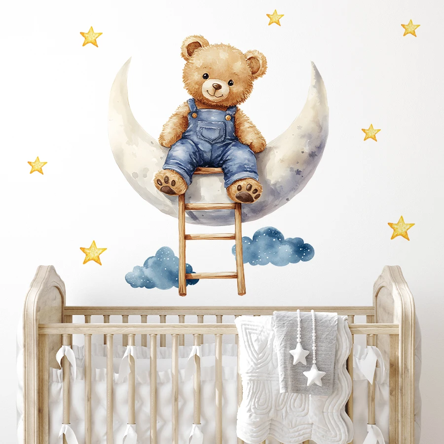 1pcs PVC Removable Wall Stickers for Kids Room Baby Home Decor Cartoon Moon Bear Star Wall Decals Bedroom Decoration