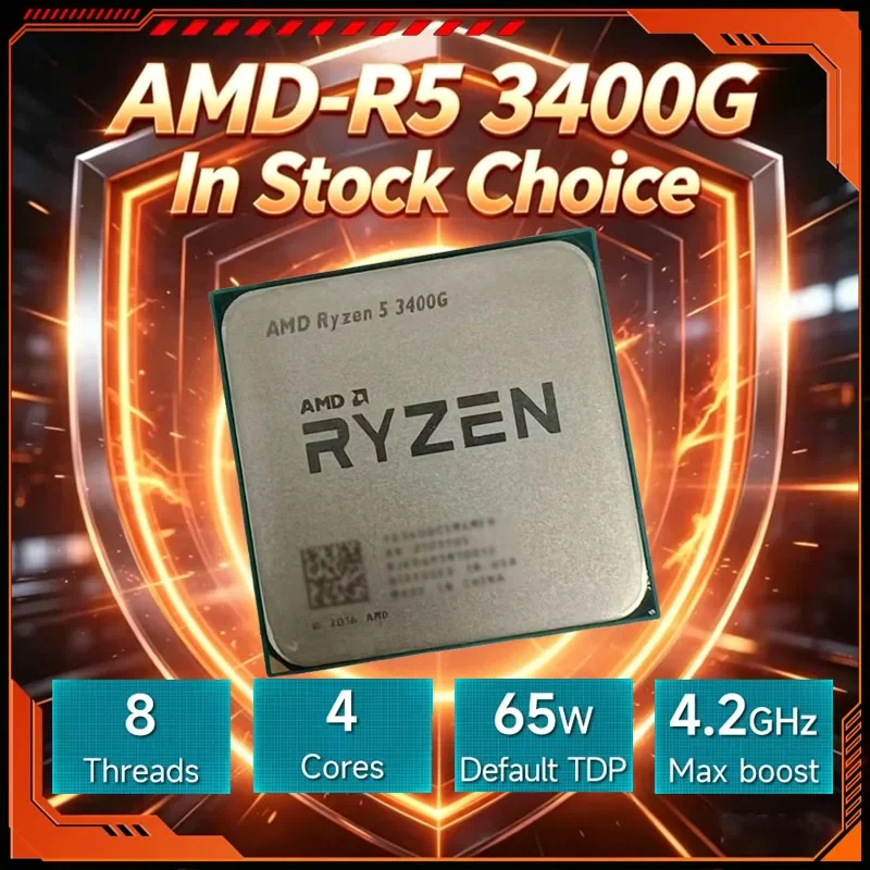 

AMD Ryzen 5 3400G R5 3400G 3.7GHz Quad-Core Eight-Thread 65W CPU Processor YD3400C5M4MFH Socket AM4 Loose Pieces