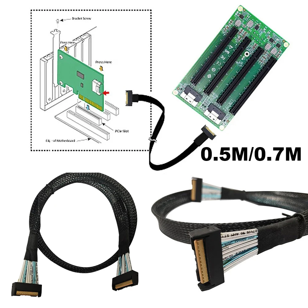 PCIE 5.0 Slim SAS MCIO 74P To MCIO 74P Cable 32Gbps Data Transfer Cord Connection Cable for Workstations Data Storage