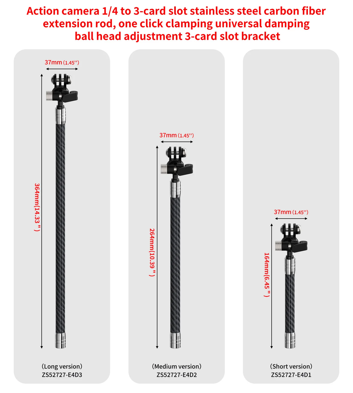D12mm Carbon Fiber Tube Action Kamera Stativ Einbeinstativ Ausziehbare Selfie Stick Pole für GoPro 13 12 11 10 9 für Insta360 X2 X3 – Detail 10