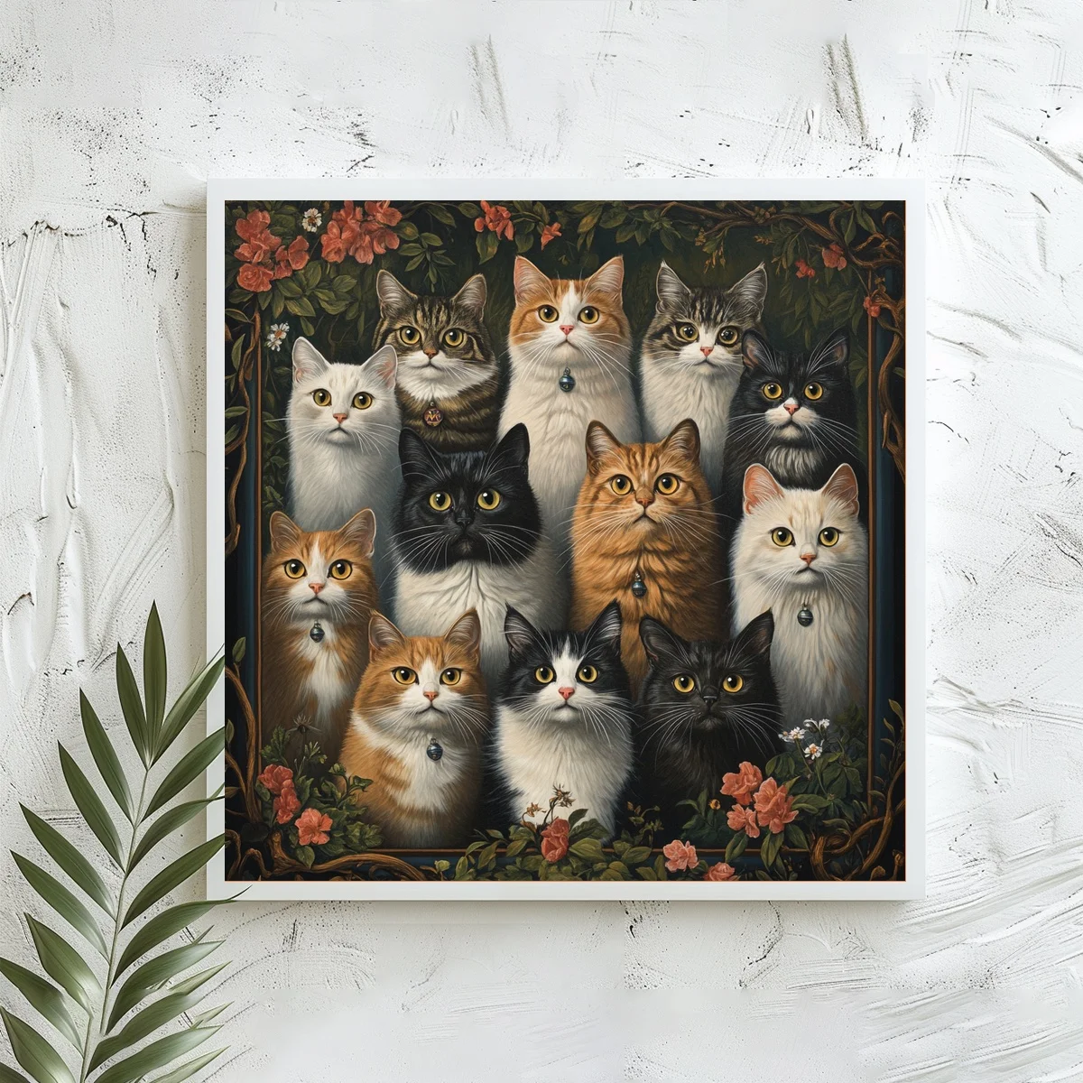 1 Stück 40x40 cm/15,74 Zoll, 11Ct/14Ct Kreuzstich-Set, DIY Valentinstagsgeschenk, Stickerei-Set für Festlichkeiten, Katzenporträts mit Blumenrahmen – Detail 2