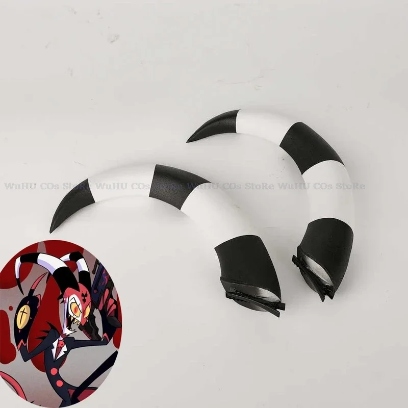 22cm Anime Helluva Cosplay Boss Blitzo Cosplay Blitzo Horns Blitzo Prop Balck White Horns Bend Women Men Halloween Cosplay Prop