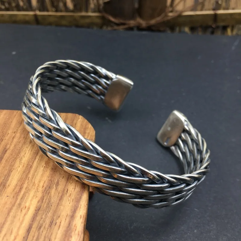 S925 Handmade Woven 'S Vintage Fashion Thai Silver Men'S Bracelet Jewelry