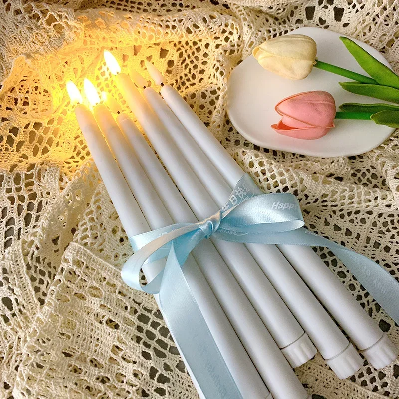 6PCS Wedding Restaurant Decoration LED Electronic Candle Halloween Props 10 Keys Remote Control Long Pole Candles Candle Lantern