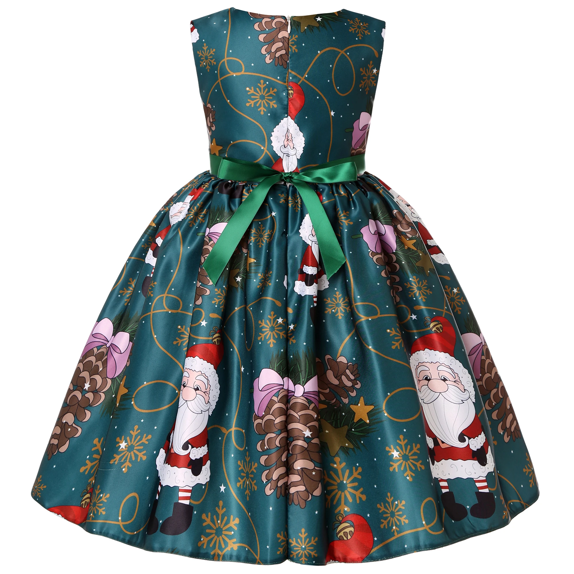 2024 New Girl Dress Santa Claus Snow Child Dress Cartoon Print Princess Dress Christmas Costume ins