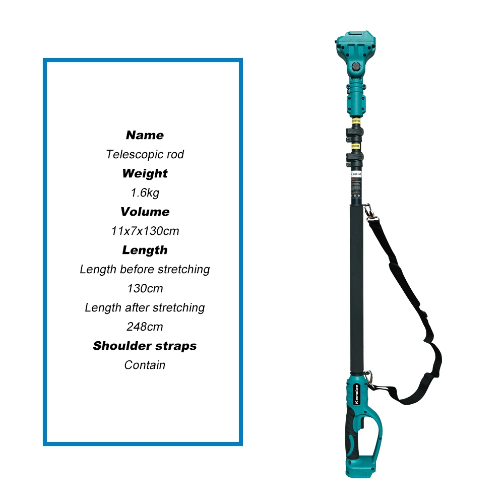 O pólo telescópico Kamolee de comprimento de 2,5 m é adequado para aparar aéreos, tesouras elétricas, motosserra de 6 polegadas e 8 polegadas, comprimento ajustável