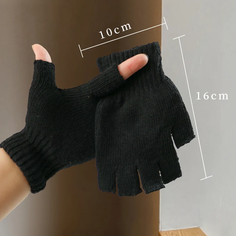 ถุงมือไหมพรมแบบครึ่งนิ้วสำหรับผู้หญิง ถุงมือถักไหมพรมน่ารักแบบสองแบบสำหรับผู้ชาย หนาขึ้นเพื่อความอบอุ่นในฤดูหนาว แบบไม่มีนิ้วสำหรับนักเรียน