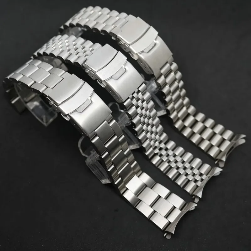 316L Solid Stainless Steel Curved End Watch Strap for 20mm 22mm Metal Folding Watch Buckle Jubilee Watch Band for Seiko SKX009