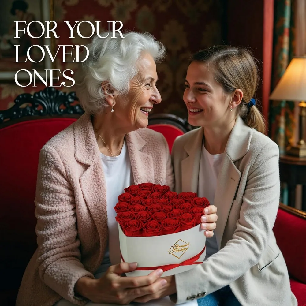 الورود المحفوظة في صندوق القلب - هدية الزهور الأبدية للنساء، عيد الميلاد، الذكرى السنوية - أحمر 27 قطعة #5