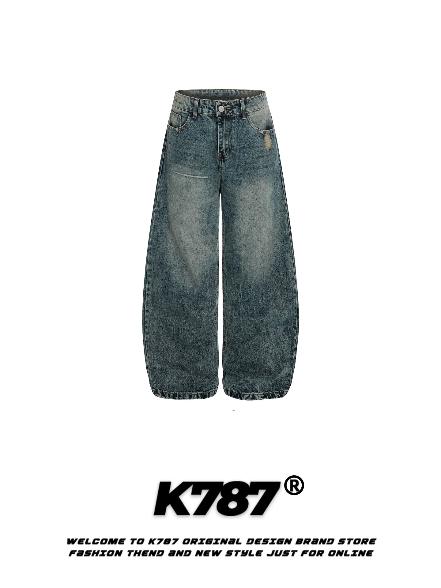 

Джинсы K787 в американском ретро-стиле, с эффектом потертости, с высокой талией, свободные повседневные брюки для мужчин и женщин, прямые, в пол