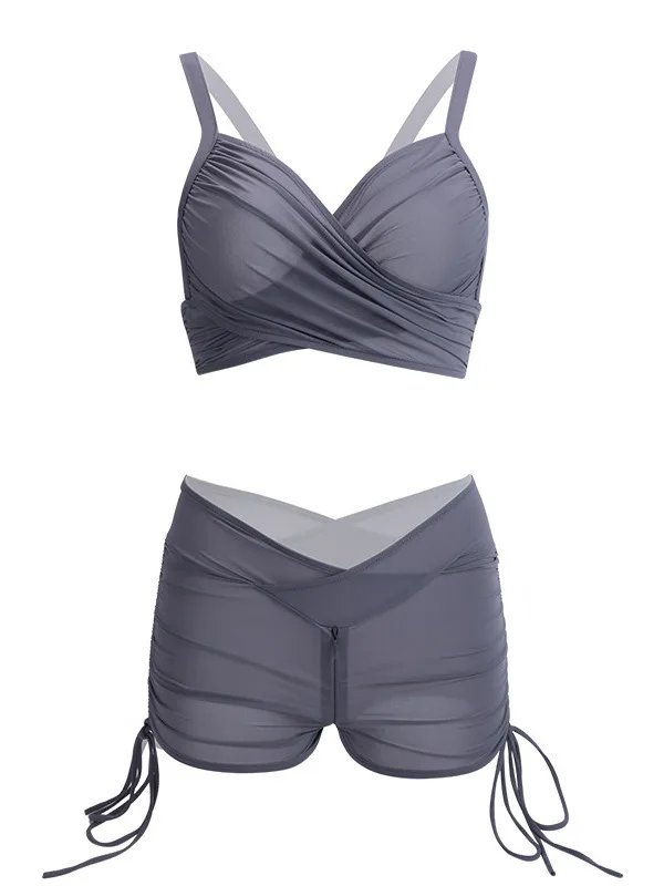 Ropa de mujer a la moda de verano, color sólido, tirantes exóticos simples, estilo deportivo, pantalones cortos plisados con cordones, traje ajustado SGXI