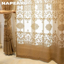 NAPEARL Luxury Embroidered Gold Jacquard Floral Sheer Curtains for Bedroom Window Drapes 1PC