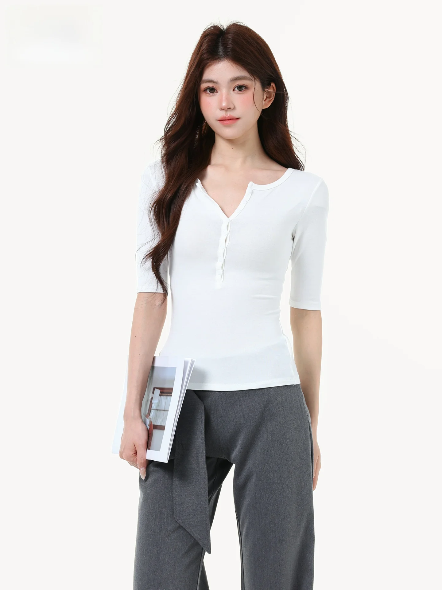 

American Style Henry Collar Sleeveless T-Shirt Women's 2026 New Summer Slimming Simple High-grade Base Layer Top