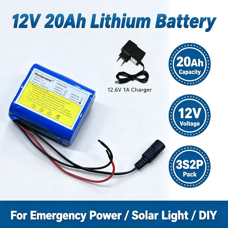 Batteria 12V 3S2P 11,1V /12,6V 10000mAh, pacco batterie al litio con BMS da 5A per lampada LED, lampada da tavolo, alimentazione di riserva, ecc.
