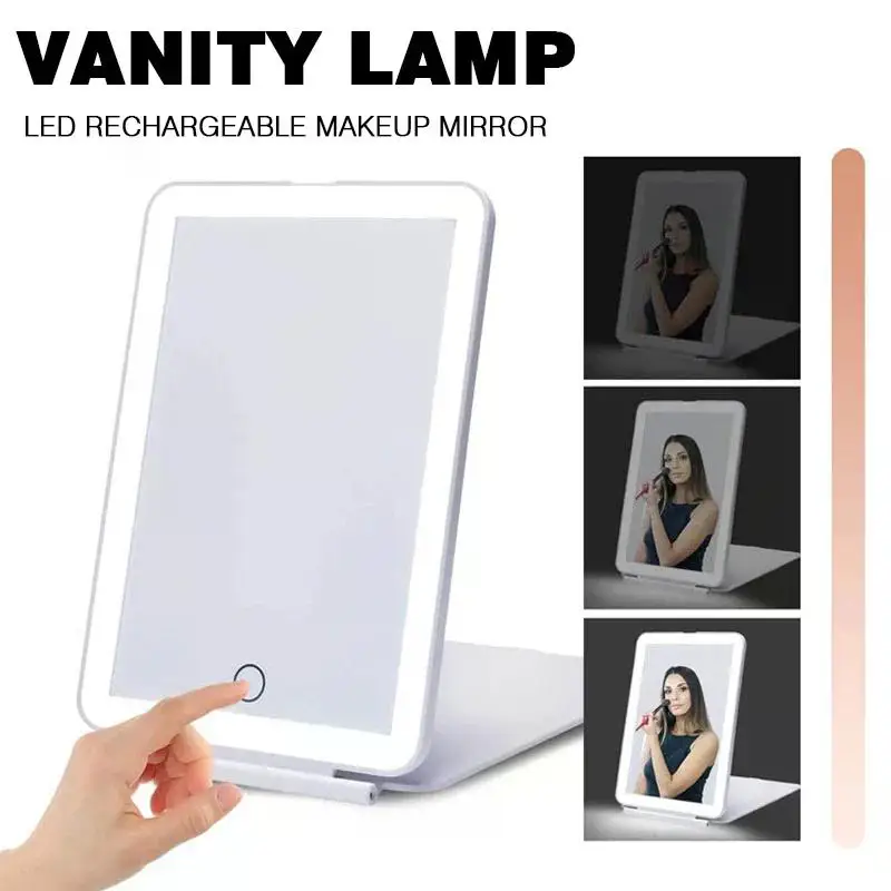 E2 LED Cosmetic Mirror Folding With Battery Usb Rechargeable Touch Screen Makeup Mirror With Led Lights Foldable Compact Mirror