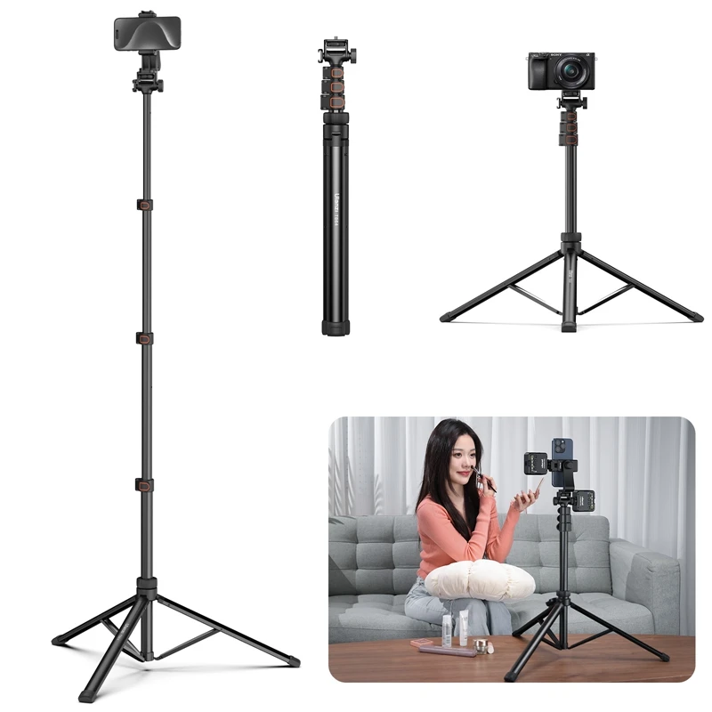 Ulanzi 1.6m Smartphone Tripod Kit 1.6M Portable Tripod for Smartphone Mirrorless Camera Action Camerawith Phone Clip 1/4\'\' Screw