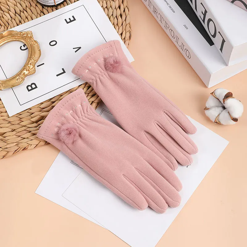 Grace-guantes de gamuza para mujer, manoplas ajustadas a prueba de viento para pantalla táctil, de dedo completo, para estudiantes jóvenes, T90, Invierno