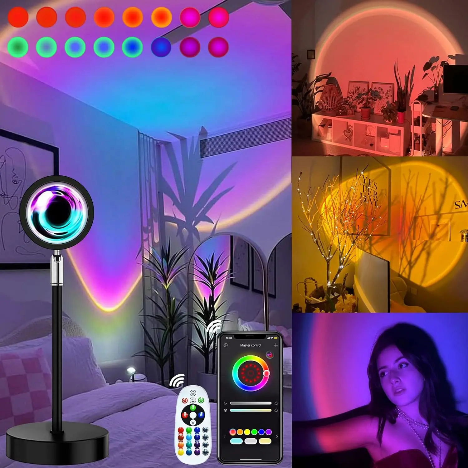 Smart Sunset Projector Night Light Bluetooth APP Rainbow Lamp for Home Coffe Shop Background Wall Decoration Atmosphere Lamp