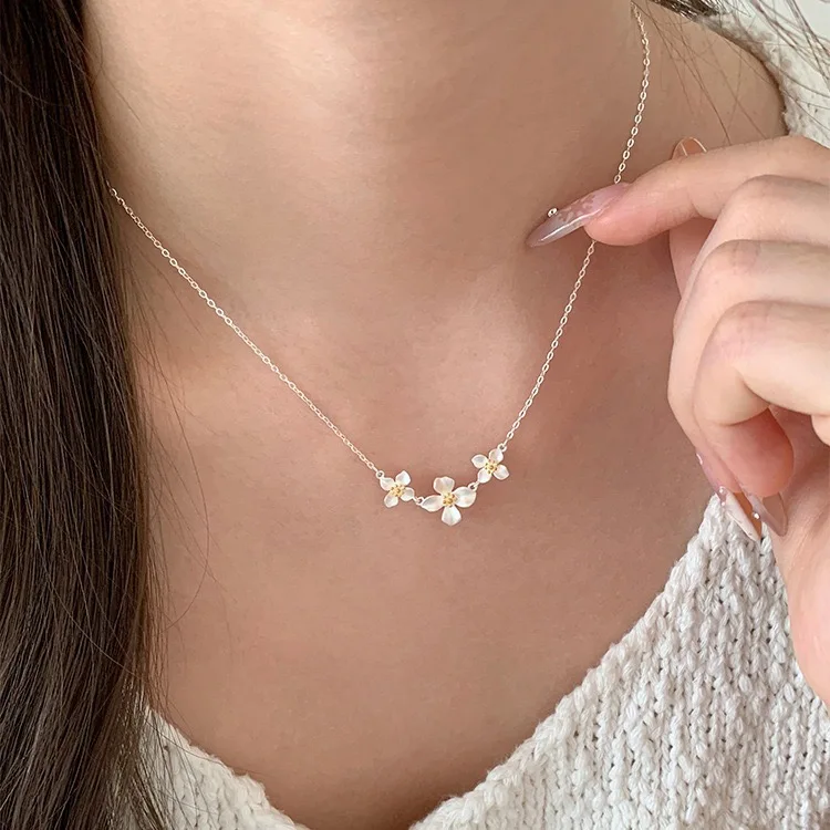 925 Sterling Silver Necklace For Women Adjustable Flower Necklace Cute Choker Necklaces Birthday Gift Chocker