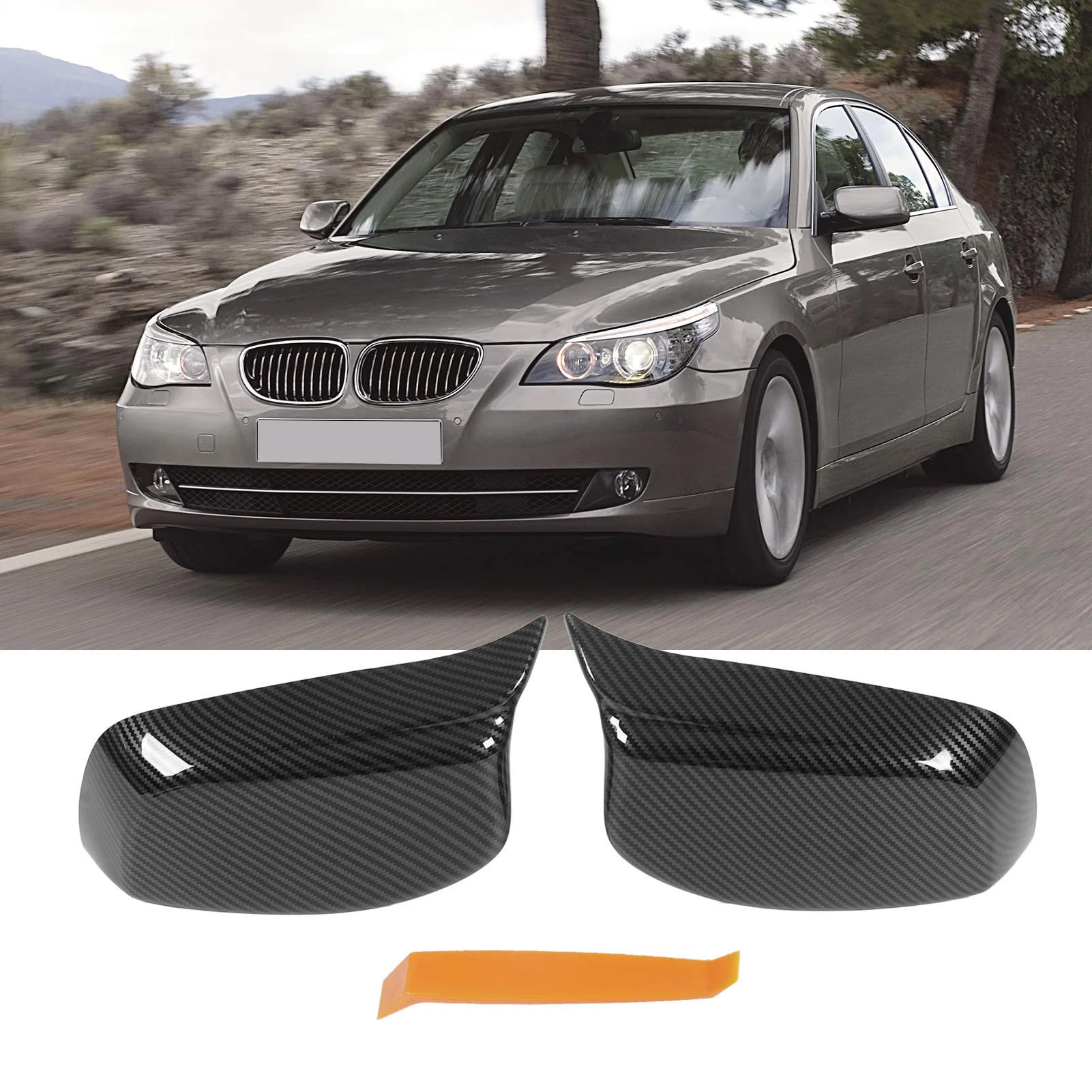 

1 Pair Mirror Cover Weatherproof Mirror Cap ABS Mirror Shell For Bmw E60 E61 E63 E64 2003-2007 51167078360 51167078359