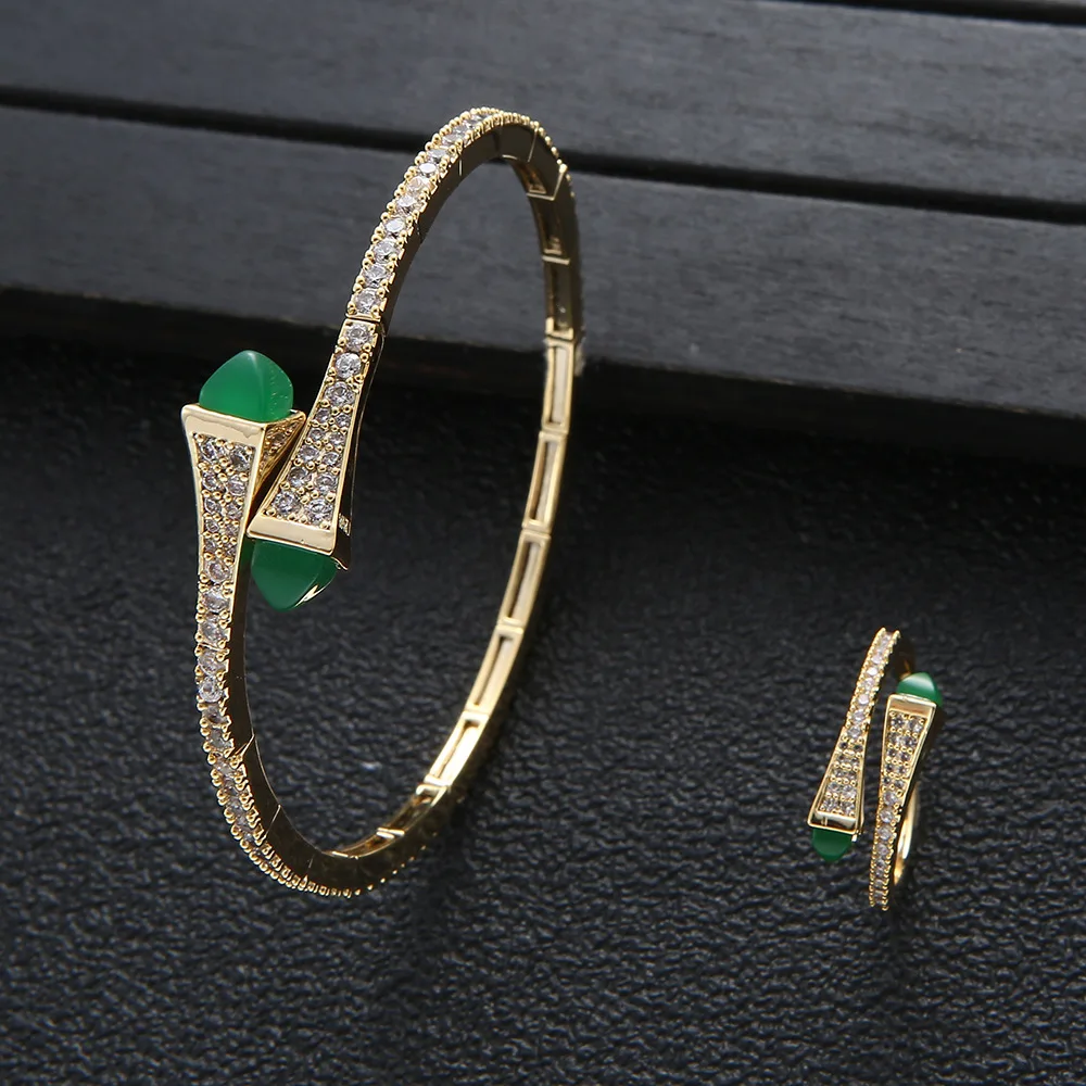 HIBRIDE Trendy Saudi Arabia Bangle Ring Set for Women Bridal Wedding Engagement Jewelry Sets brincos para as mulheres N-971