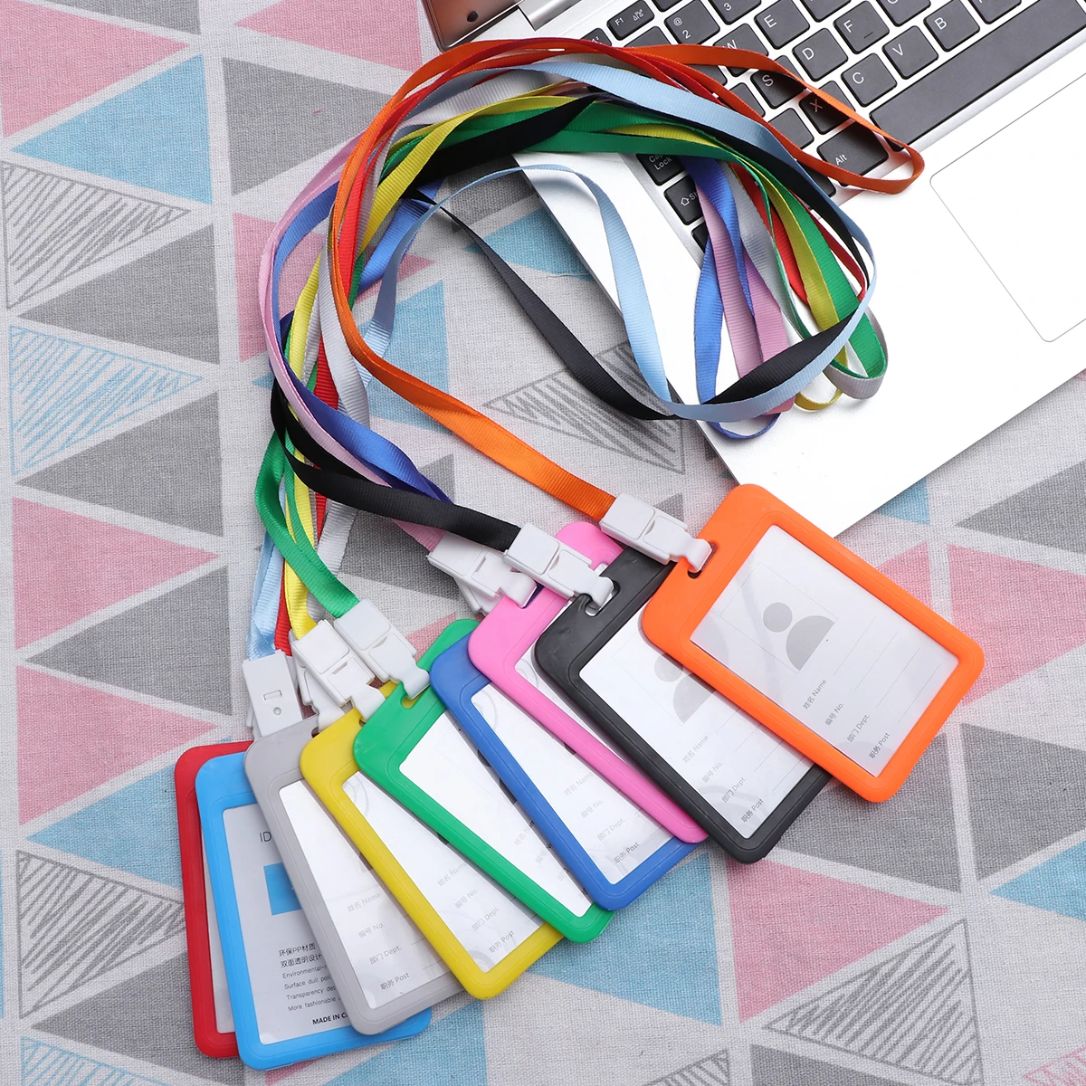 9Pcs Colorful Badge Holder Transparent Id Case PP Material Lanyard Business Office School Conference Accessory