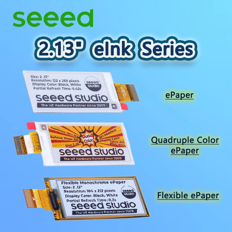 Seeed 2.13' EInk Series, Support XIAO/Arduino/STM32: 2.13' Monochrome/Flexible Monochrome/Quadruple Color EInk, SPI Interface