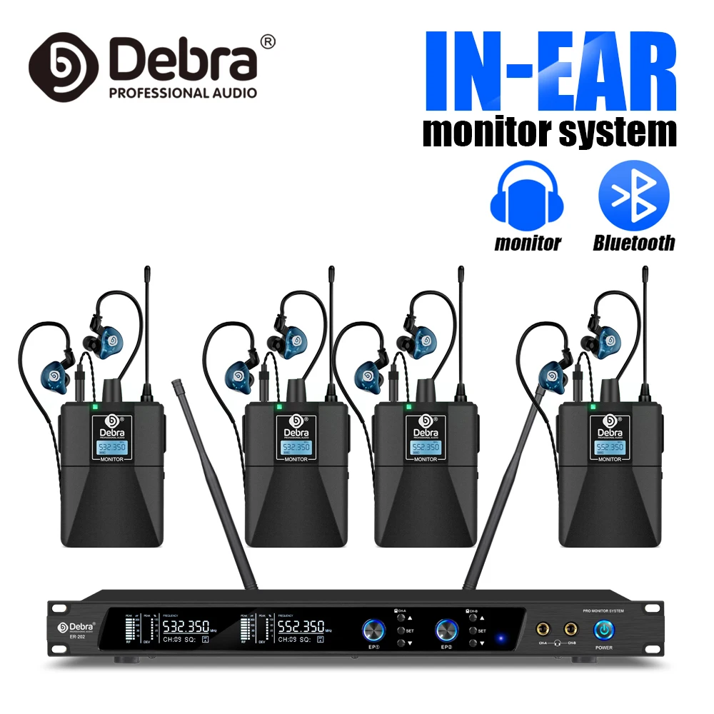 

Debra ER-202 UHF Wireless In-Ear Monitor System Professional Bluetooth Stage Recording Studio Drummer Instrument