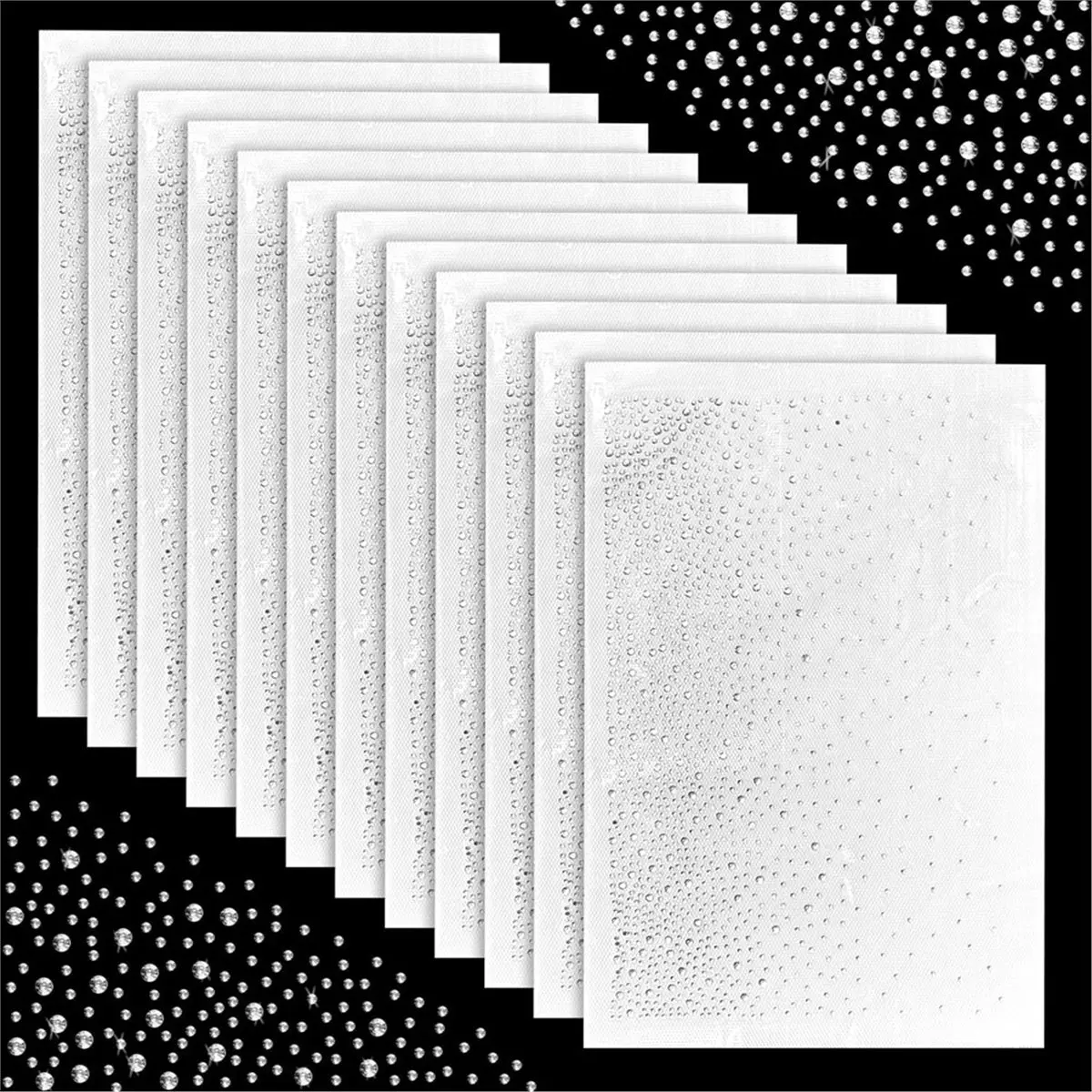 STOCK-12 Sheets Iron on Rhinestone Transfers - Glitter Hotfix Crystal Decals, Flat Round Diamonds Patches for Clothing DIY