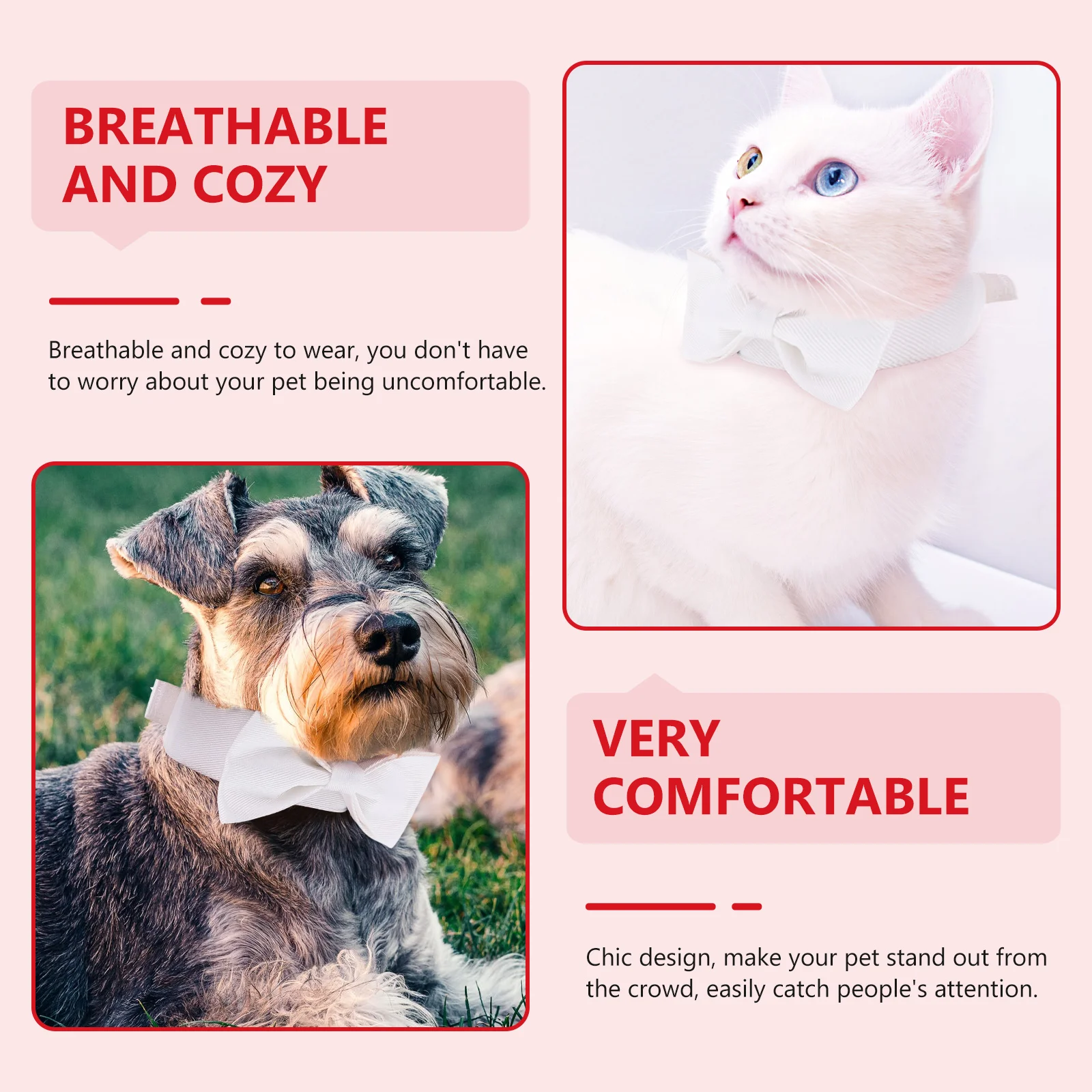 

Pet Bow Tie Decorative Dog Collar Adjustable White Supple Breathable Comfortable Cats Kitten Daily Wear Parties Photoshoot