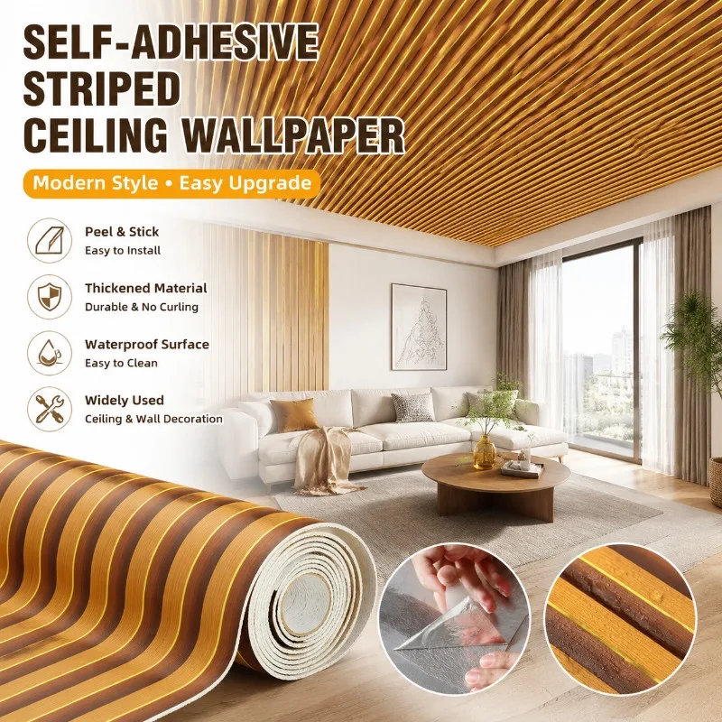 Faux Grille Stripe Ceiling Peel and Stick Wallpaper XPE Waterproof Self Adhesive Wall Sticker Living Room Wall Decor Wallpapers