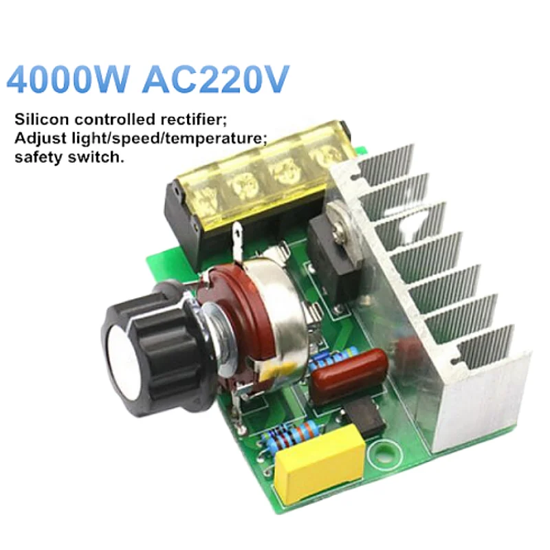 

4000W AC220V Silicon Controlled Rectifier Electronic Voltage Regulator,Adjust Light/Speed/Temperature,With Safety Switch