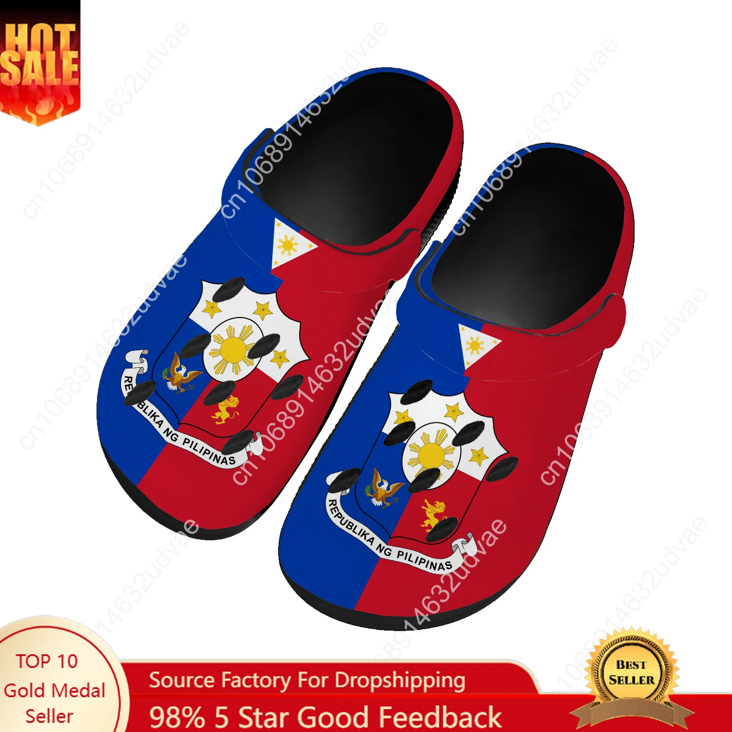 

Philippines National Flag Water Shoes Men Women Comfortable Home Garden Clogs Customizd Sandals Beach Breathable Hole Slippers