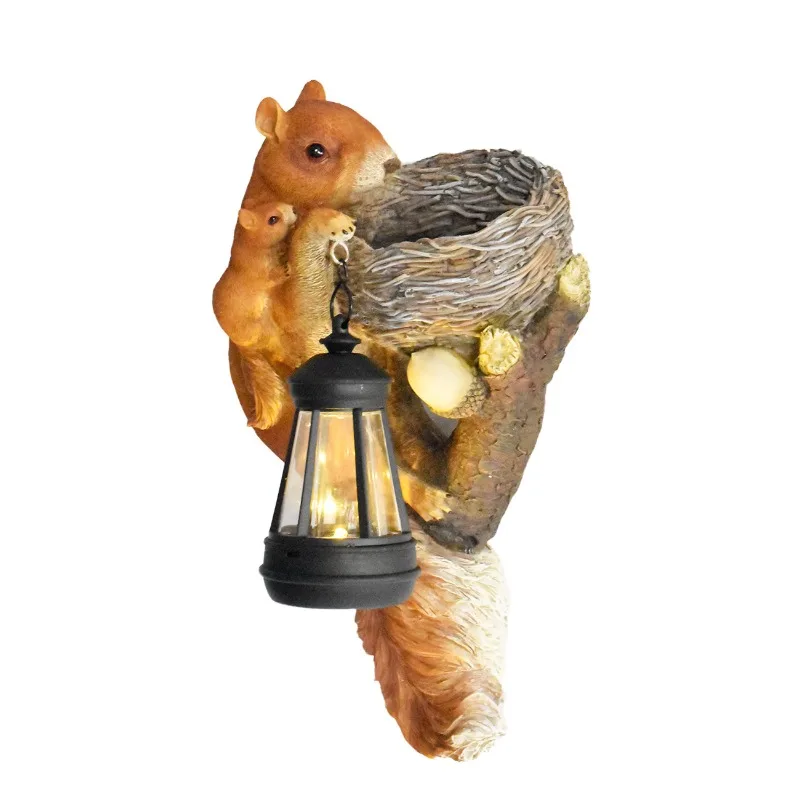 Squirrel Solar Chandelier Ornament, Outdoor Garden Resin Statue