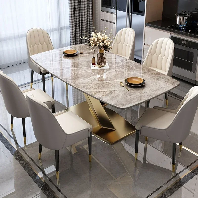 Kitchen Fashion Dining Tables Thick Solid Rock Board Center Steel Luxury Dining Tables Kitchens Table Basse Dining Furniture