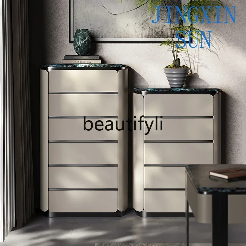 Italian minimalist five-bucket locker, storage against the wall, high-end light luxury marble solid wood cabinet