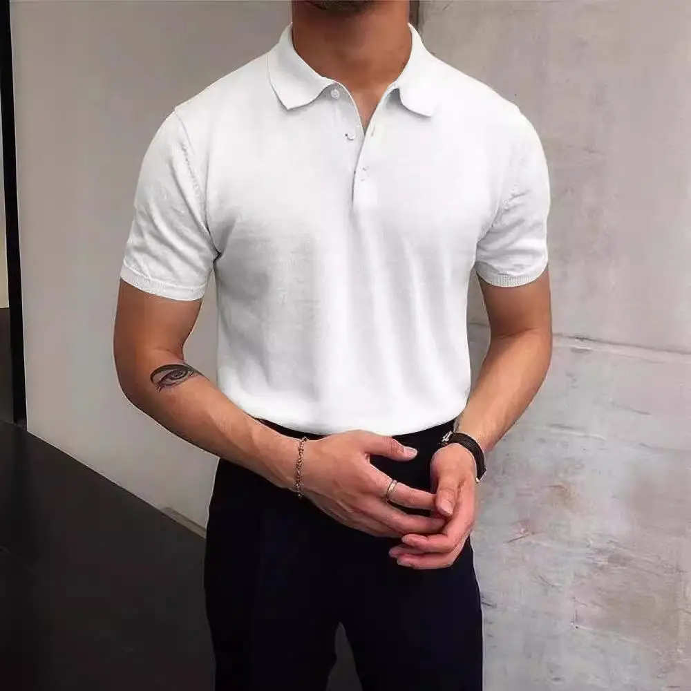 

Men's Knitted Shirt Short Sleeve Cool Feeling Thin Fabric Regular Fit Pure Color Henry Collar Nine Sleeve Length