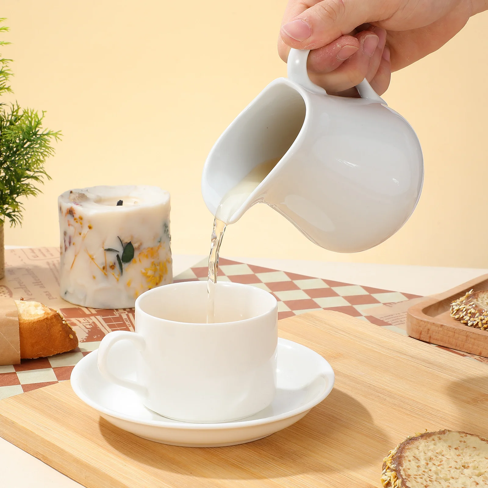 

250Ml Ceramic Pitcher for Milk Coffee Multipurpose Creamer Jug Heat Resistant Non Stick Surface Suitable for Home Use