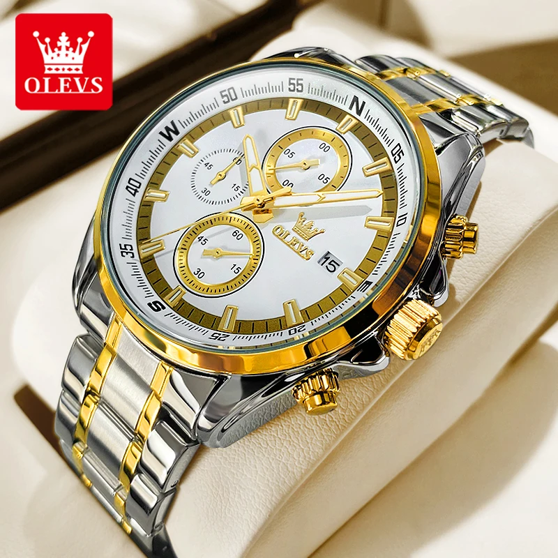 OLEVS TY713 Exclusive Men Watches Top Brand Stainless steel Classic Three Small Dials Waterproof Original Men's Watch