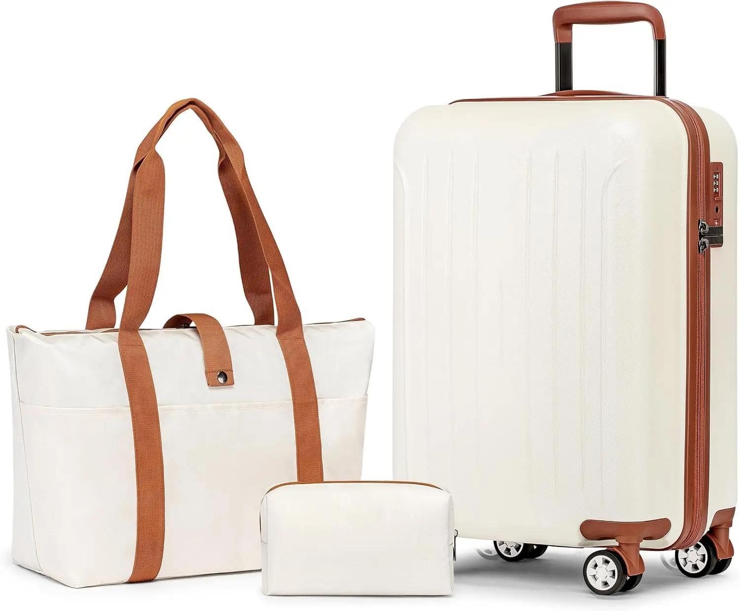 

3-Piece Carry-On Luggage Set with Duffel Bag, ABS+PC Hardshell, Spinner Wheels & TSA Lock (Beige)