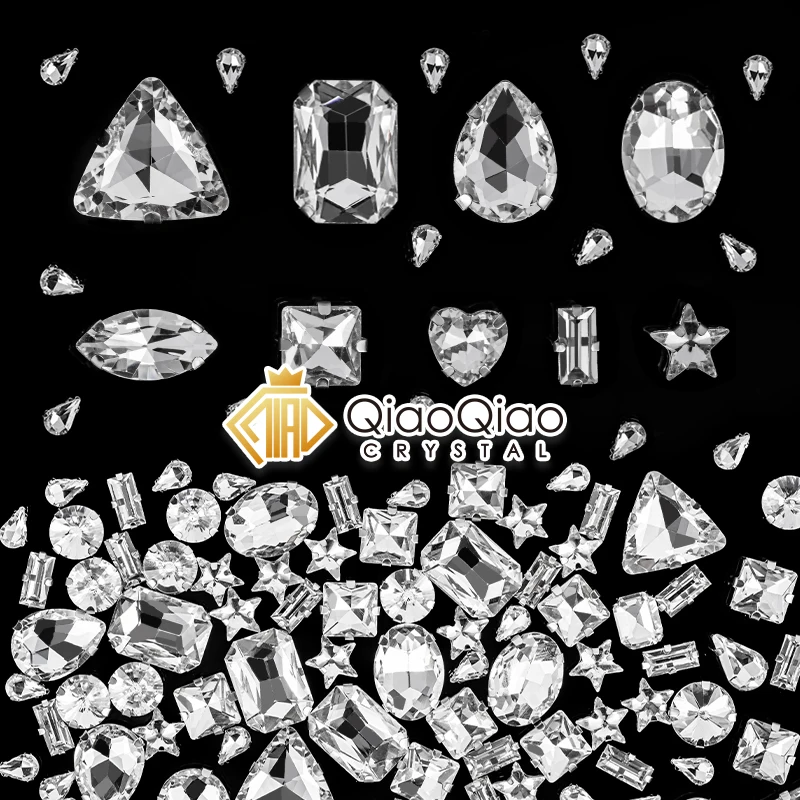 Mehrere Größen und Formen, zum Nähen, klares Kristallglas, silberne Krallenbasis, Strasssteine, DIY, Hochzeitskleid, Kleid, Kopfschmuck, Schmuckperlen, Diamant – Detail 2