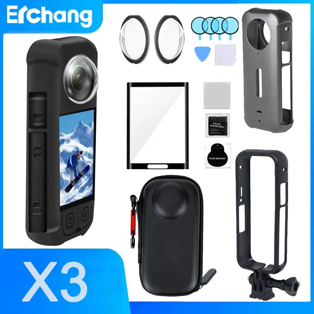 Kit de acessórios para insta360 x3 x4 x5, protetor de lente, tampa de estrutura protetora, bolsa de armazenamento, protetor de tela para acessório insta 360