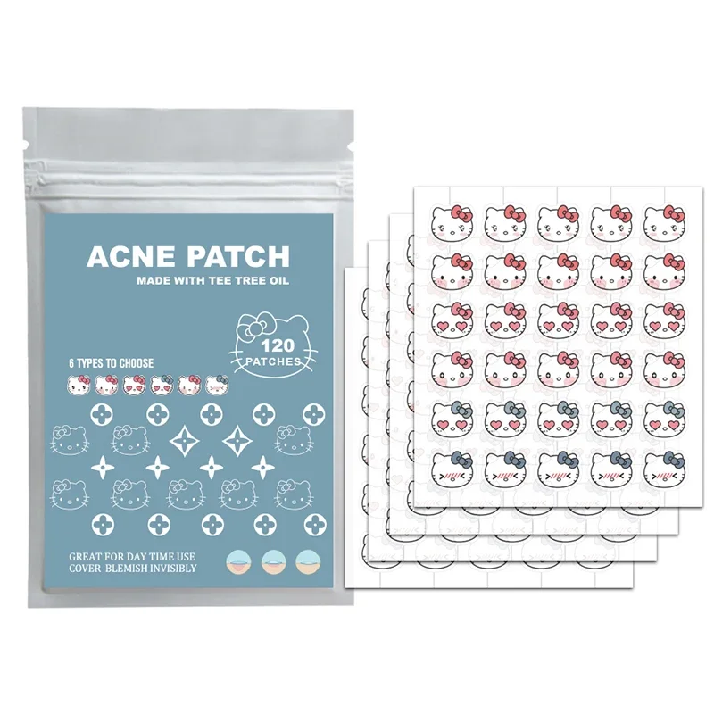 120PCS Kuromi KT katze Pickel Patch Akne Bunte Unsichtbare Akne Entfernung Hautpflege Aufkleber Concealer Gesicht Spot Schönheit Make-Up-Tool